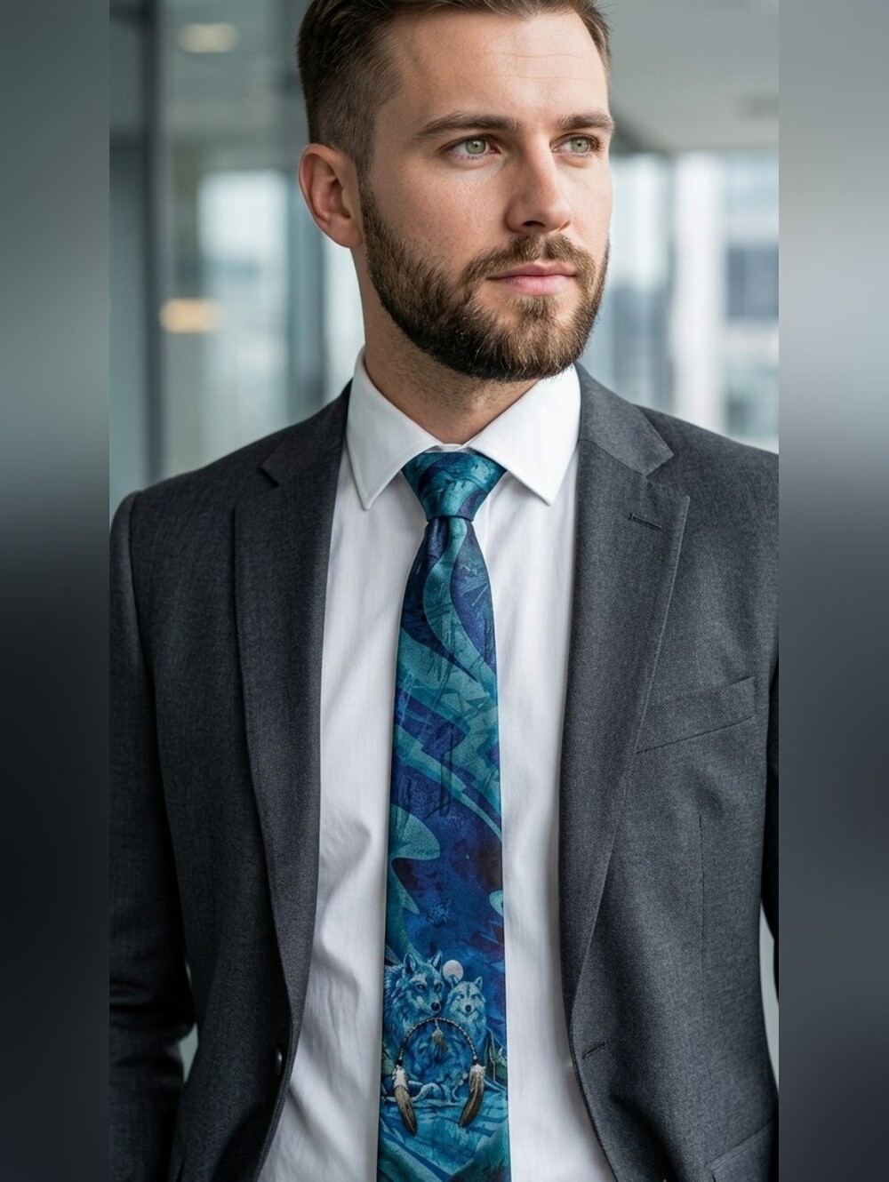 Bergamo Collection Tie Dreamcatcher Mystic Moonlight Wolf Classic Length